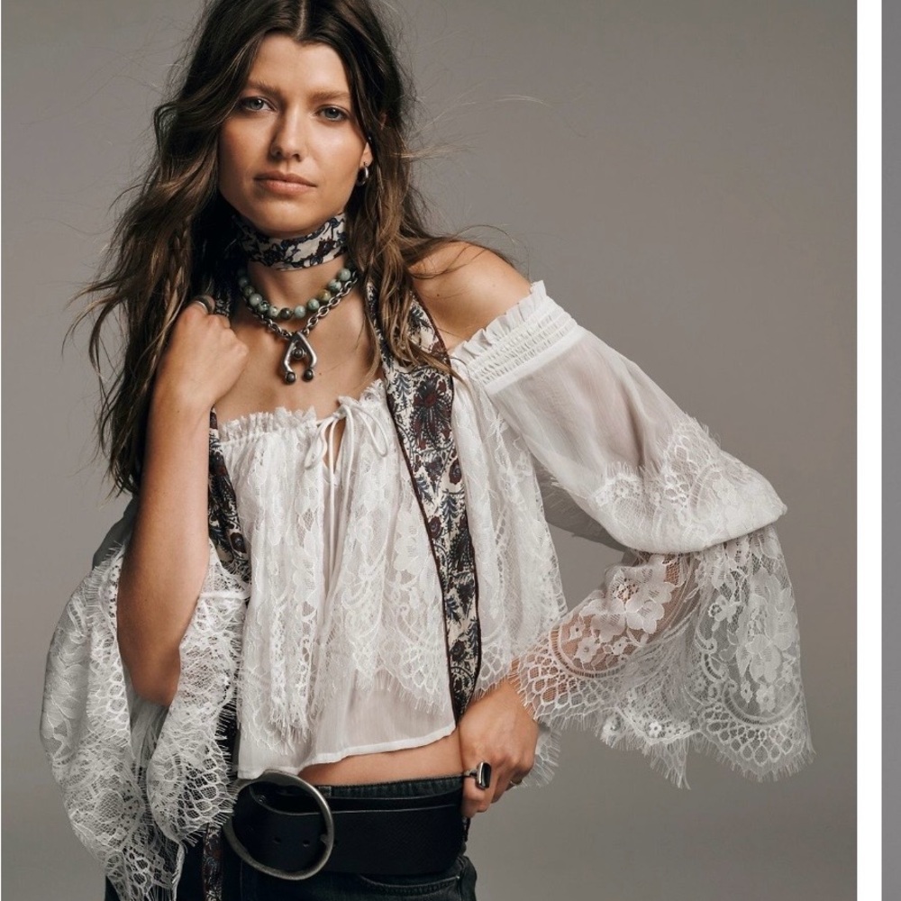Free People White Lace Off-Shoulder Blouse